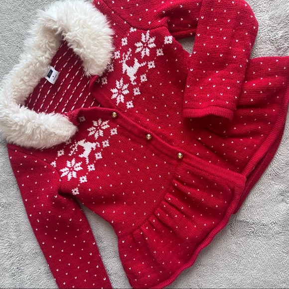 Janie and Jack Other - Janie & Jack Girls Holiday Reindeer Snowflake Splendor Fur Peplum Cardigan